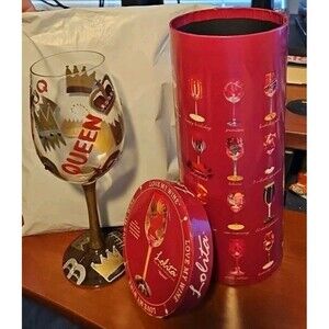 Lolita Hand Painted "Queen" 15oz Stem Wine Glass With Original Box